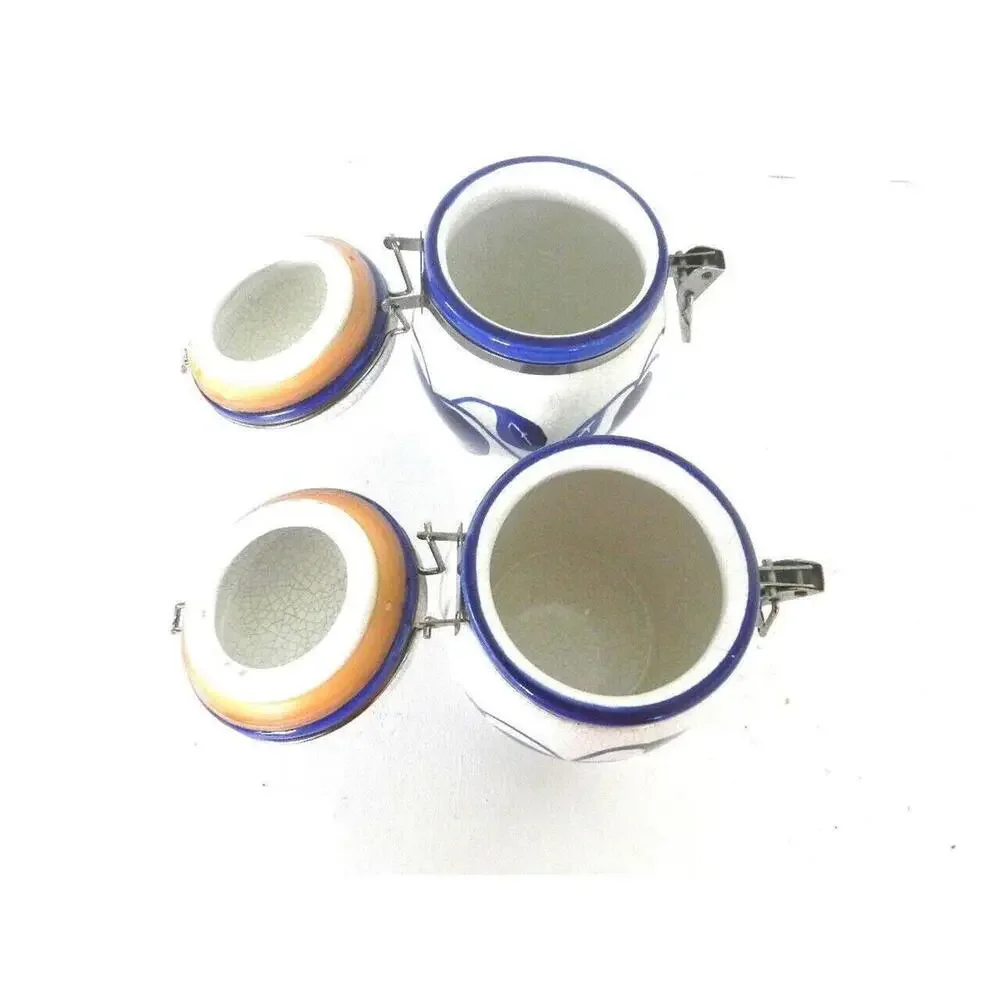 DesignPac Canister Set with lids Lot of 2    Blue Apple/Pair leaf/vine‎